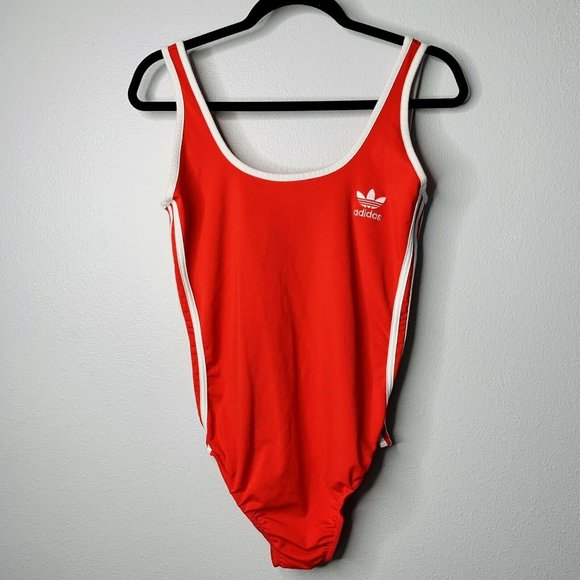 adidas Tops - Adidas Red White 3 Stripe Bodysuit Size XL